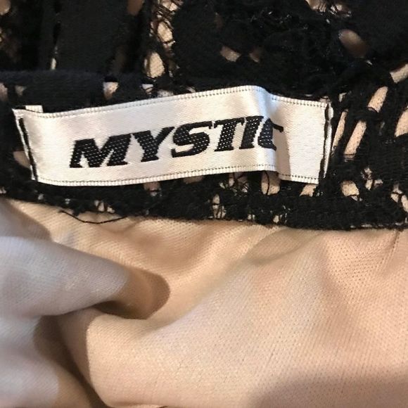 NWOT Modcloth | Mystic | Crochet Overlay Black Dress | Pink Ruffle Above Bodice - Picture 8 of 11